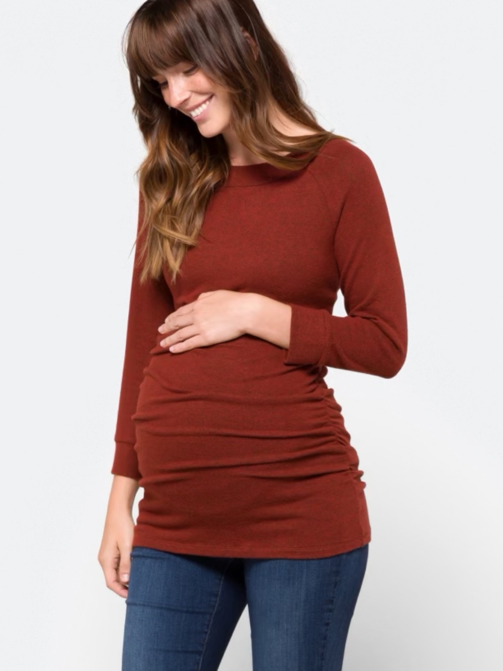 Market & Spruce Maternity Brushed Knit Top Rust Medium